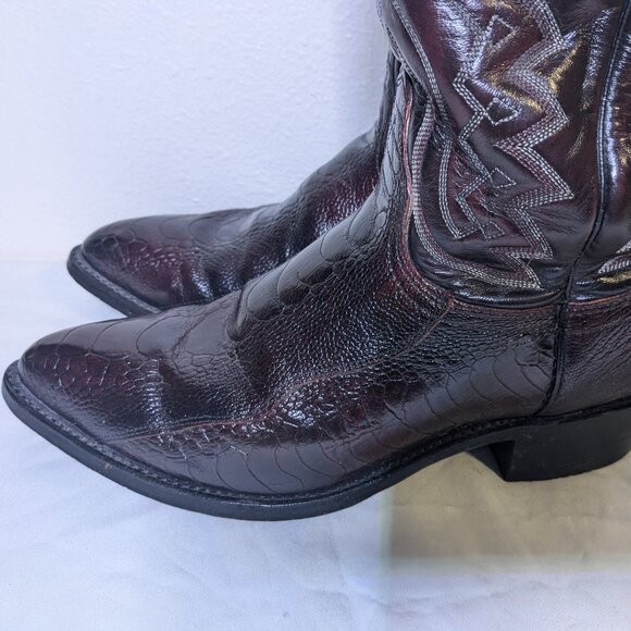 J Chisholm Great Condition Vintage Men's 8.5D Black Cherry Ostrich Leg Hide - Picture 3 of 13